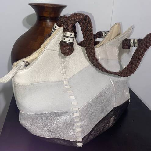 The Sak  suede and metallic leather tote purse with braided leather straps