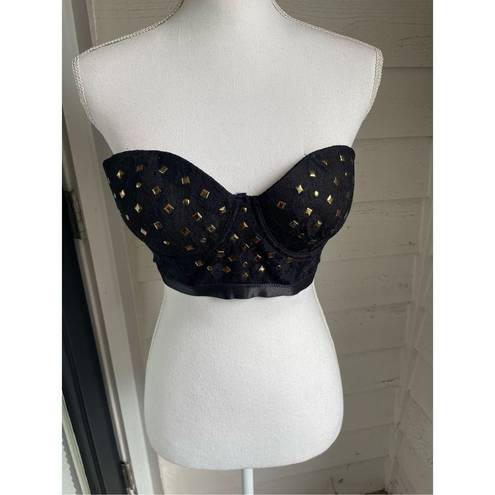 Women’s Y2K Black/ Gold Studded Bralette/Corset/ Bustier /Strapless Size 36C