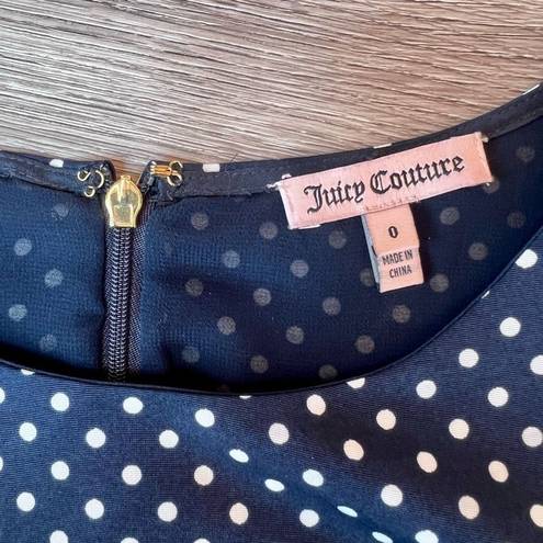 Juicy Couture  Women's Navy Blue Pleated Flare Hem Lined Poka Dots Dress Size 0