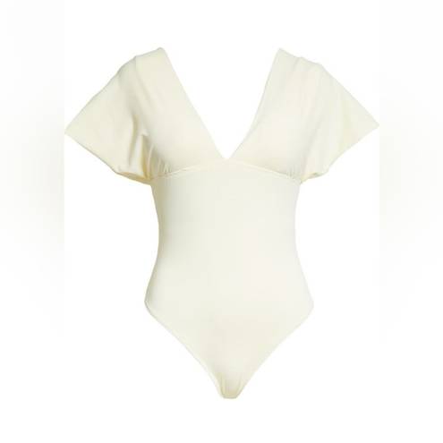 Kimberly  GOLDSON HALLOE CREAM ON OFF THE SHOULDER BODYSUIT W PADS MEDIUM