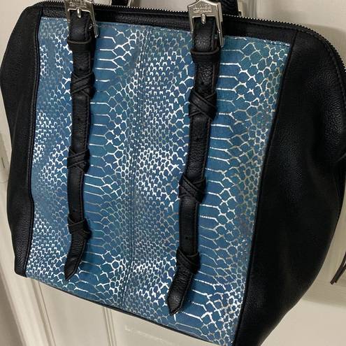 Aimee Kestenberg  Handbag Women Black/Blue Snake Skin Leather Purse Shoulder Bag