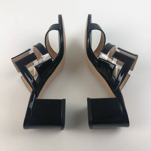 PARKE Marion  Bailey Geometric PVC Slide Sandal Block Heel 36 Black $596 in box