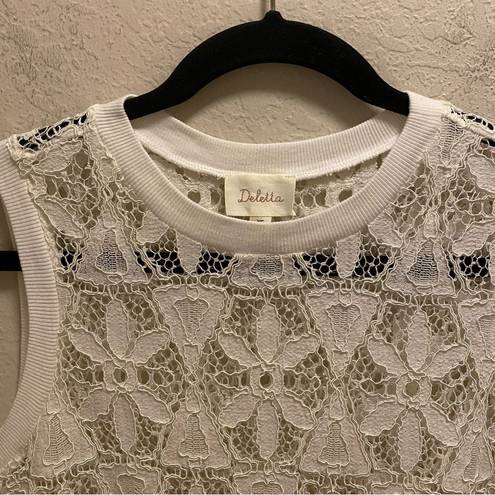 Deletta Anthropologie  White Lace Scalloped Hem Tank Top Size XS