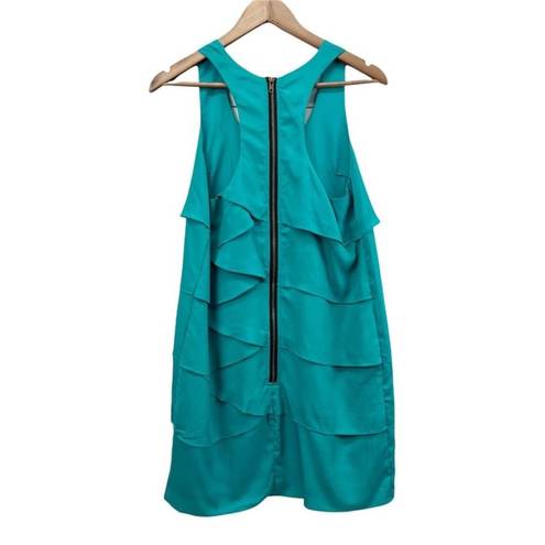 Lush Clothing Lush Womens L Mini Dress Teal Sleeveless Tank Tiered Layered Sundress Ruffled