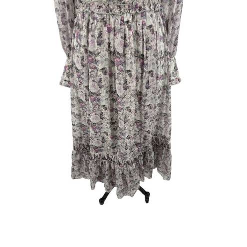 Krass&co Ivy City  Long Sleeve Gray Purple Floral Maxi Dress Size Small