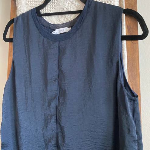 Vince navy blue silk detailed sleeveless blouse