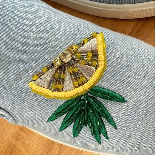 Sam Edelman  Evelina Sequin Beaded Pineapple Lemon Slip On Sneakers Blue 8