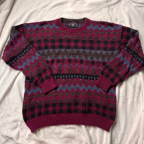 VINTAGE GRANDPA SWEATER CHUNKY KNIT Red Size XL