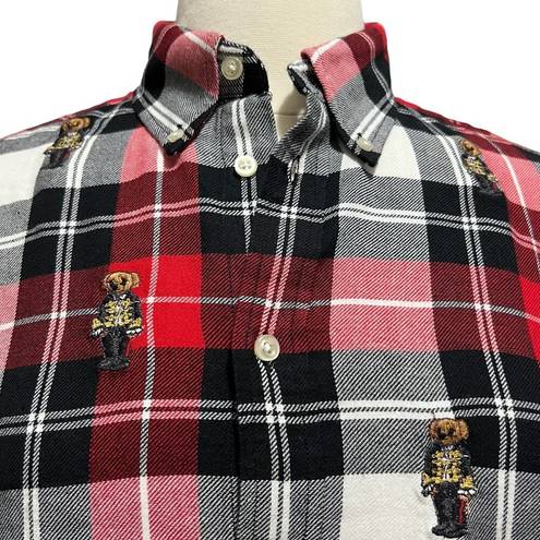 Polo  RALPH LAUREN Embroidered Teddy Bear size Large Women's Classic Plaid Shirt