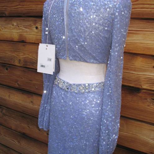 Mac Duggal NWT  Gorgeous Sequined Faux Wrap Cut Out Puff Sleeve Gown Dress