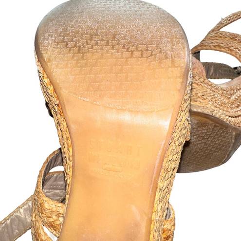 Stuart Weitzman  Weaveit Woven Raffia Slingback Platform Heeled Sandal Size 8