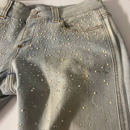 Cache  Sparkly Rhinestone & Pearls Studded Light Wash Jeans size 8