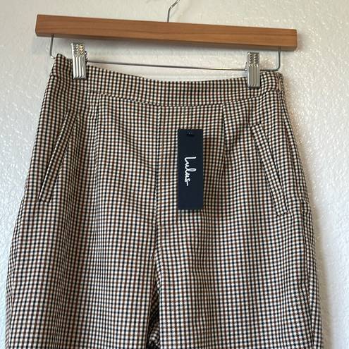 Lulus NWT  She's All Plaid Beige and Brown Plaid Straight Leg Pants