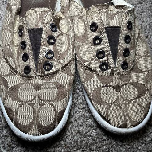 Coach  Womens Size 6.5B Katie Canvas Slip On Sneaker Brown Signature Shoes