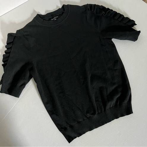 Who What Wear ruffle sleeve crew neck knit sweater black xs