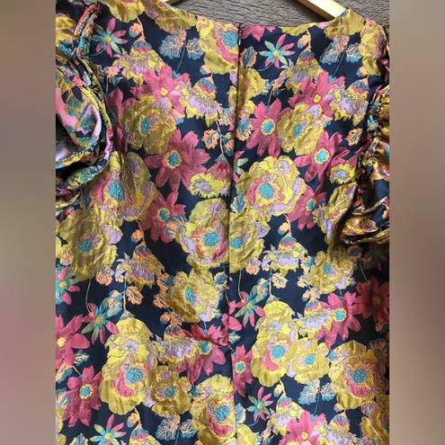 TCEC  Large, multi colored satin brocade material with beautiful flower pattern