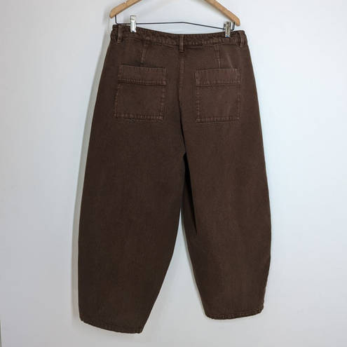 Poetry  Brown Cotton Cropped Trousers Wide Leg Curved Tapered Size 12 US Preowned