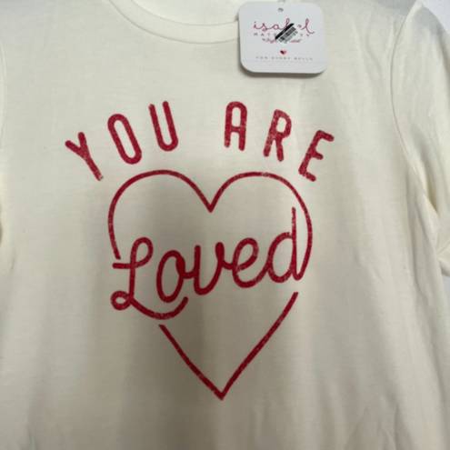 Isabel Maternity NWT  Short Sleeve "You are Loved" Graphic Tee Cream & Red large