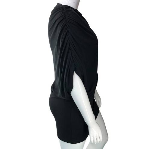 Natori  Womens Size L Tunic Asymmetrical Sleeve Ruched Boat Neck Top Black