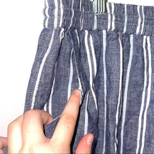 Beach Lunch Lounge Margot Linen Blue Striped High Rise Crop Pants