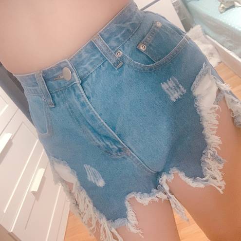 Pretty Little Thing  High-waisted Distress Denim Shorts