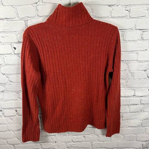 Garnet Hill Knit Ribbed Merino Wool Sweater Turtleneck Brick Red with Flecks M