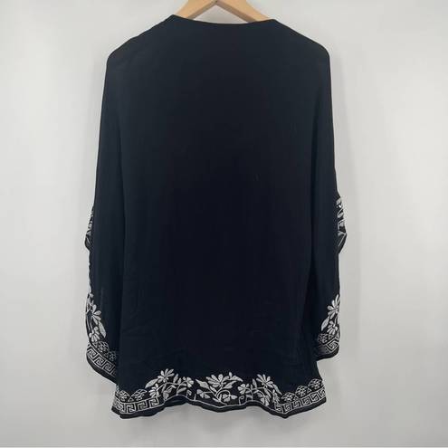 Hale Bob  Embroidered Tunic Top Black & White Dolman Beach Size Extra Small NWT