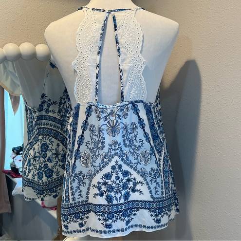 In Bloom  camisole tank top medium blue white floral lace new with tags