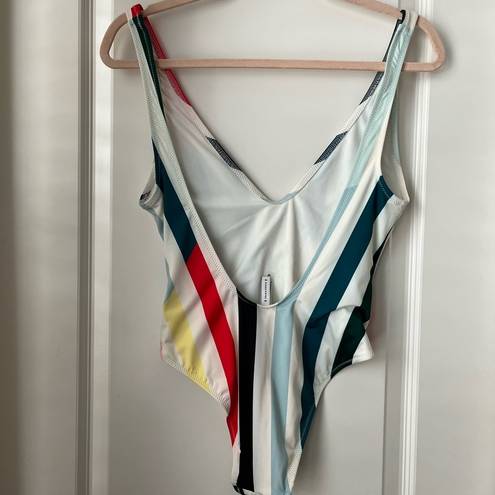 Solid & Striped  deep v neck one piece rainbow stripe