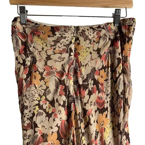 Polo  Ralph Lauren Brown Cream Floral Print Chiffon High Waist Midi Skirt Size 4