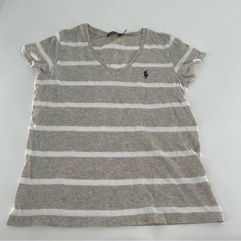 Polo  Ralph Lauren White & Gray Striped V Neck T Shirt