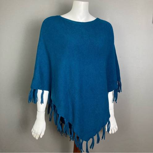 J.Jill  poncho fringe small-tall cotton blend spring fall cotton teal blue