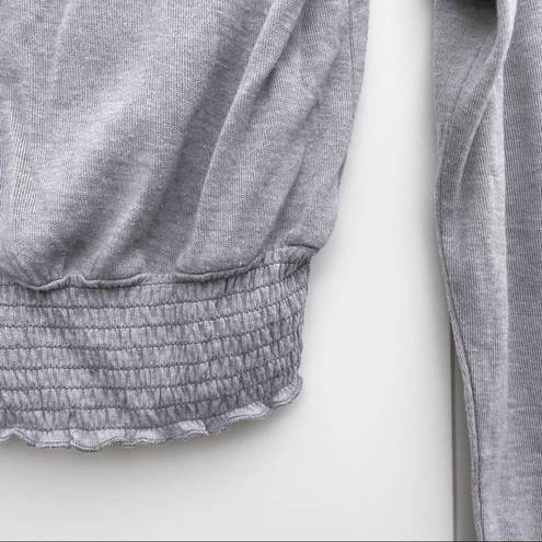 Hiatus  Grey Crop Top Long Sleeve Smocked Hem M