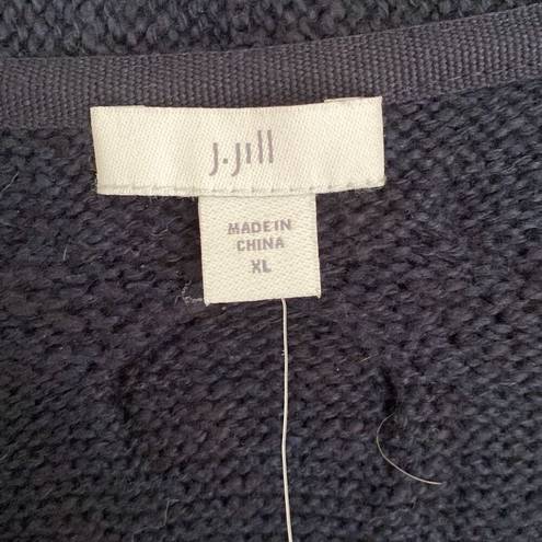 J.Jill  Chunky Cable Knit Button Front V Neck Cardigan Navy Size XL NWT