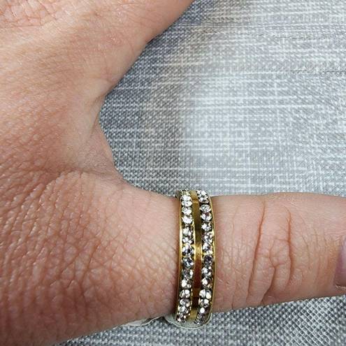 infinity Gold Color Stainless Steele Ring Size 20 Euro Clear Rhinestone  Band