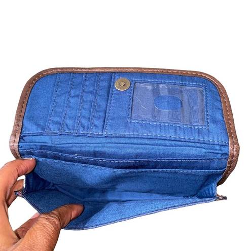 Aeropostale AERO  Wallet Aztec Print Canvas Leather fold over Snap Closure blue