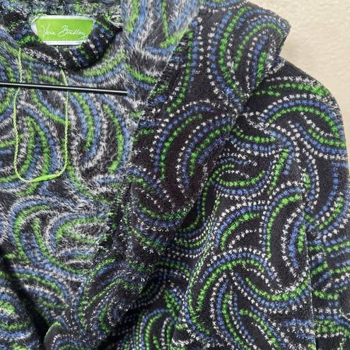 Vera Bradley  Kiev Swirls Plush Hooded Robe Black Green Blue White Print L/XL