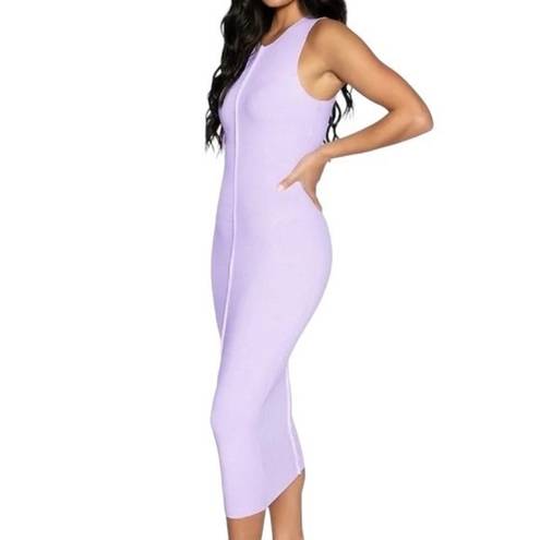 Naked Wardrobe  All Snatched Up Sleeveless Ribbed Body-Con Midi Dress in Lavender