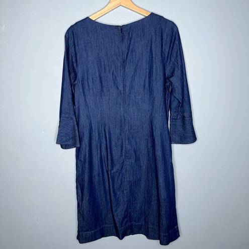 Talbots  Faux Denim Chambray Style Mini Dress Quarter Length Ruffle Sleeve 12p