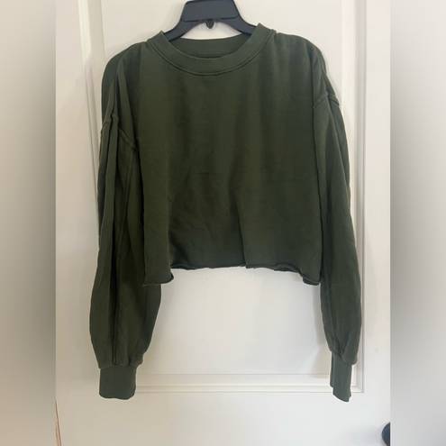 Strut this NWOT  Cropped Dark Olive Green Raw Edge Sweatshirt