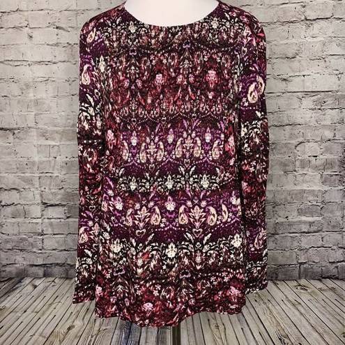 J.Jill ‎ Key Hole Long Sleeve Floral Paisley Blouse