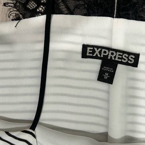 EXPRESS White Black Striped Lace Back Tank Top Sleeveless Blouse Shirt Size M