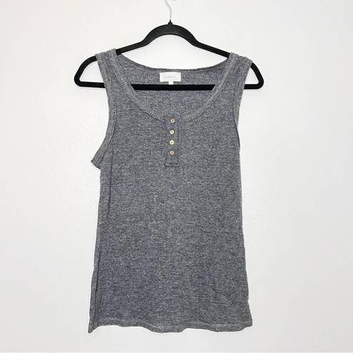 Bohme  Charcoal Gray Ribbed Henley Tank Wood Buttons Size Large