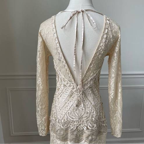 Sue Wong  Nocturne Illusion Soutache Embellished Long Sleeve Cream Formal Dress 2