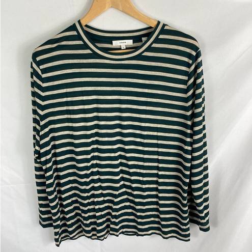 Vince  Stripe Bracelet Sleeve Crewneck T-shirt Green Tan Size XL