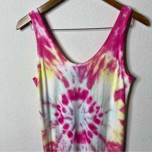 Young Fabulous and Broke  Tulla Column Dress in Pink Anemone Wash Tie Dye Womens M