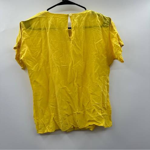 Oscar de la Renta  100% Silk Yellow Short Sleeve Semi Sheer Top Size 4