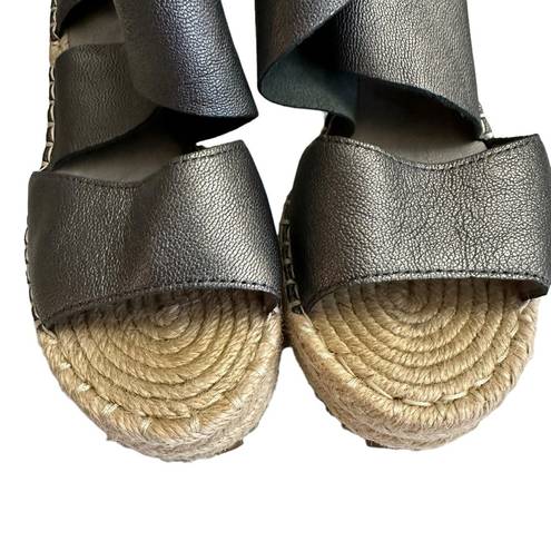 Eileen Fisher  Willow Wedge Espadrille Women’s Size 5.5 Leather Sandals metallic