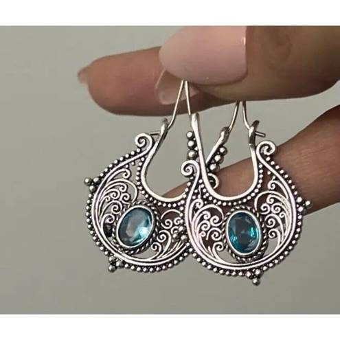 Vintage Blue Bohemian Dangle hoop earrings  Womens Jewelry vintage style