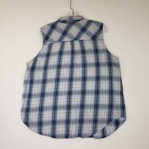 Ariat  Plaid Sleeveless Shirt Womens XXL Blue Plaid Button Front Collared Western